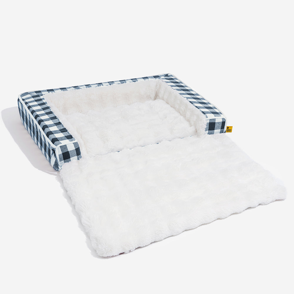 Classic Plaid Ergonomic Calming Dog Bed - Expandable£¦Washable