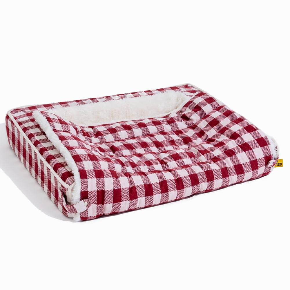 Classic Plaid Ergonomic Calming Dog Bed - Expandable£¦Washable