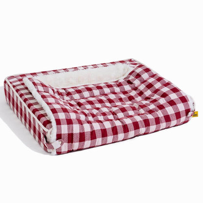 Classic Plaid Ergonomic Calming Dog Bed - Expandable£¦Washable