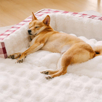 Classic Plaid Ergonomic Calming Dog Bed - Expandable£¦Washable