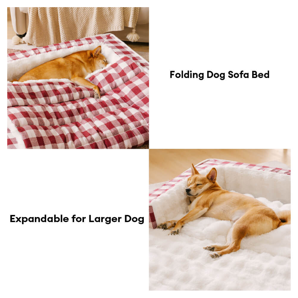 Classic Plaid Ergonomic Calming Dog Bed - Expandable£¦Washable