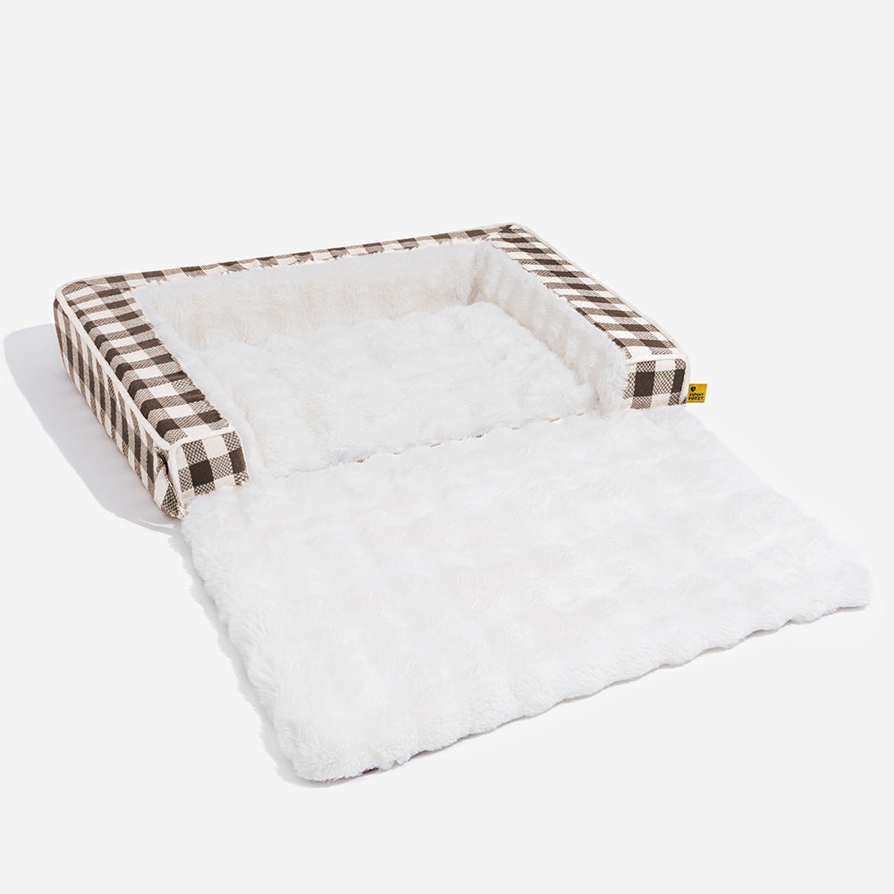 Classic Plaid Ergonomic Calming Dog Bed - Expandable£¦Washable