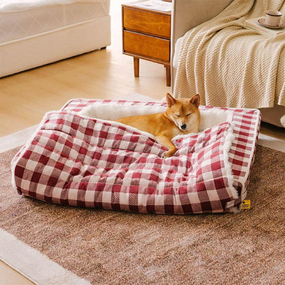 Classic Plaid Ergonomic Calming Dog Bed - Expandable£¦Washable