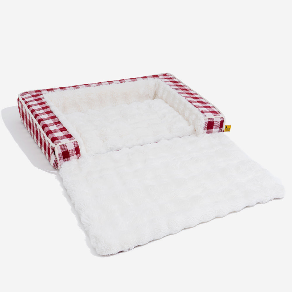 Classic Plaid Ergonomic Calming Dog Bed - Expandable£¦Washable