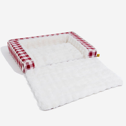 Classic Plaid Ergonomic Calming Dog Bed - Expandable£¦Washable