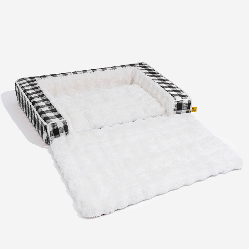 Classic Plaid Ergonomic Calming Dog Bed - Expandable£¦Washable