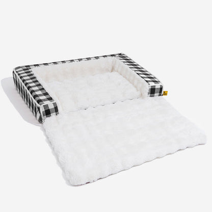 Classic Plaid Ergonomic Calming Dog Bed - Expandable£¦Washable