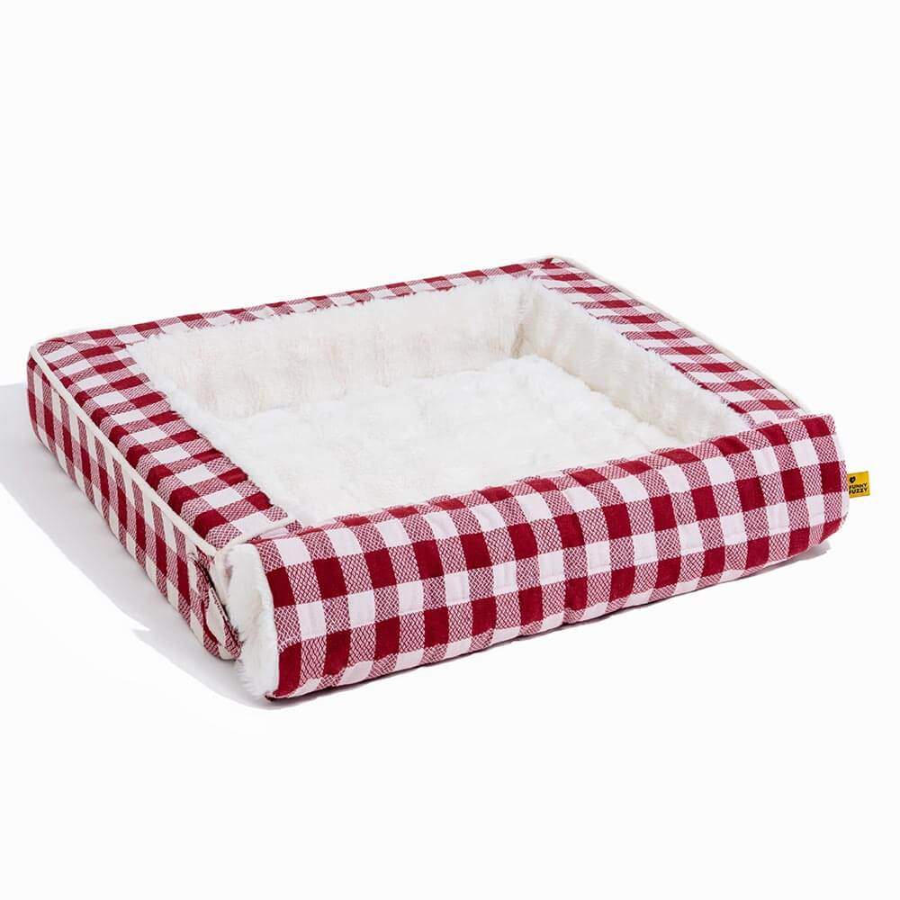 Classic Plaid Ergonomic Calming Dog Bed - Expandable£¦Washable