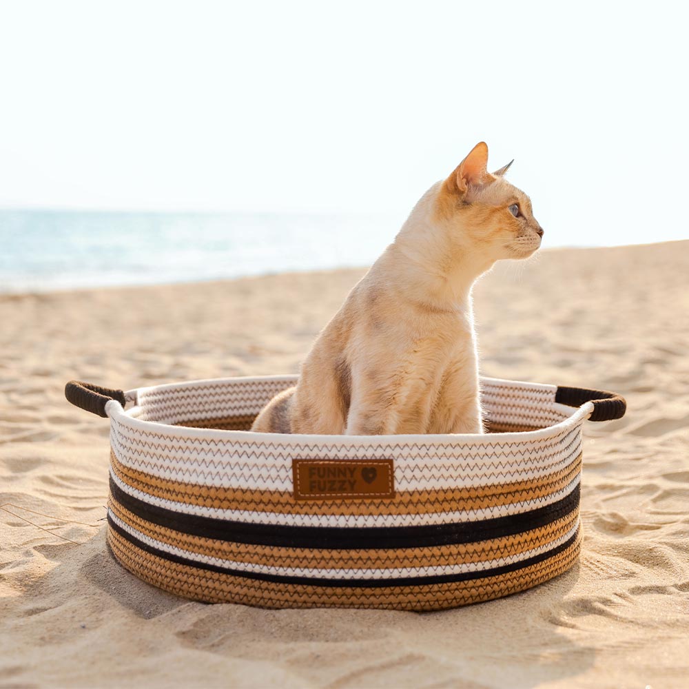 Handcrafted Stripe Calming Cat Bed - Timeless Nest