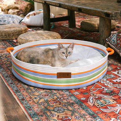 Handcrafted Stripe Calming Cat Bed - Timeless Nest